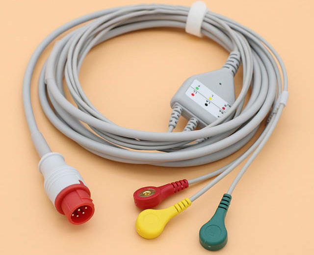 ЭКГ кабель пациента для Bionet BM3, BM3 Plus, 3 электрода, кнопки, разъем 6 Pins