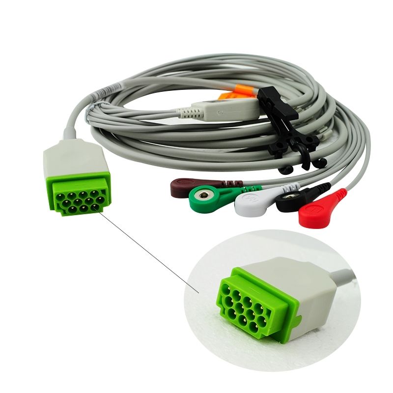 ЭКГ кабель пациента для GE Marquette  Dash 1000, Dash Pro 2000, Dash 2500, Dash Pro 3000, Dash Pro 4000, Dash 5000, Eagle Systems, MAC-Lab, Solar 3000, Solar 8000, Solar 9500, Aestiva/5, Tram 100, Tram 200, Tram 300, Tram 400, Tram 500, Tram 600, Tram 800, B30, 5 отведений, кнопки