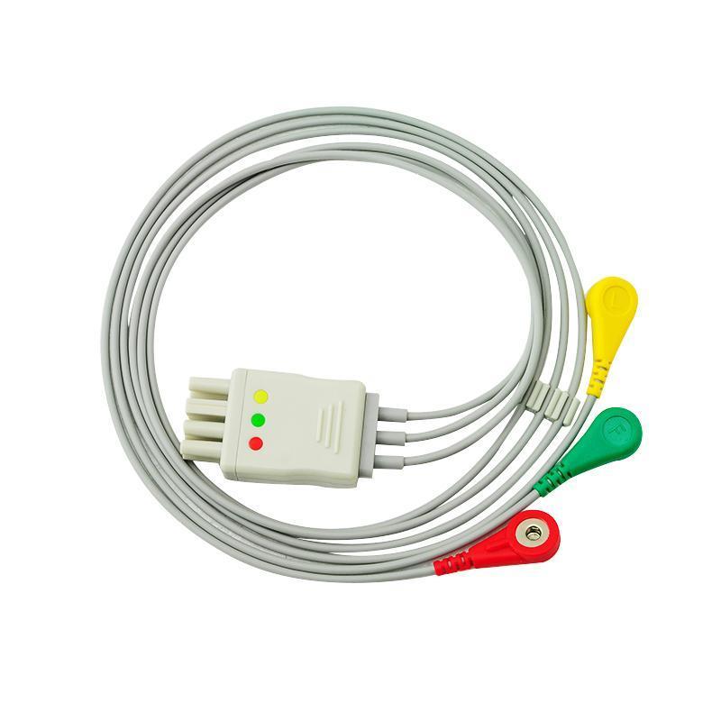 ЭКГ кабель пациента для Nihon Kohden BR-913P, BSM-2300 Life Scope I, BSM2301, BSM4100 Life Scope P, BSM5100 Life Scope A, Life Scope TR, BSM6000 series, BSM6301K, BSM6501K, BSM6701K, BSM510 Life Scope M, BSM9800 Life Scope S, ZM900 Series Transmitters, Life Scope 6700 Series, IEC, 3 отведения, кнопки