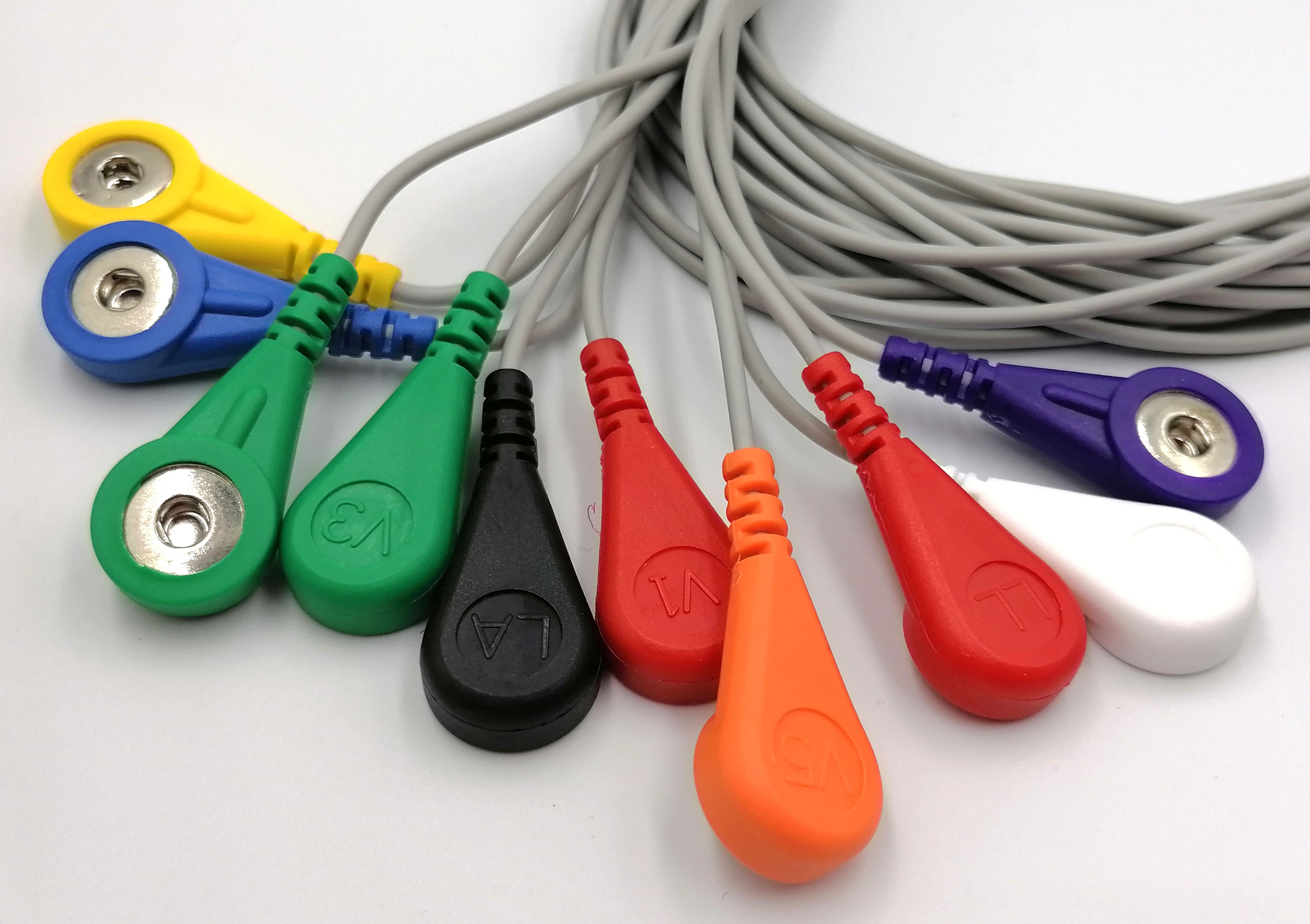 Кабели отведений ЭКГ и мониторов по Холтеру  Универсальные 10 шт, Din 1.5, AHA, Кнопка Snap 