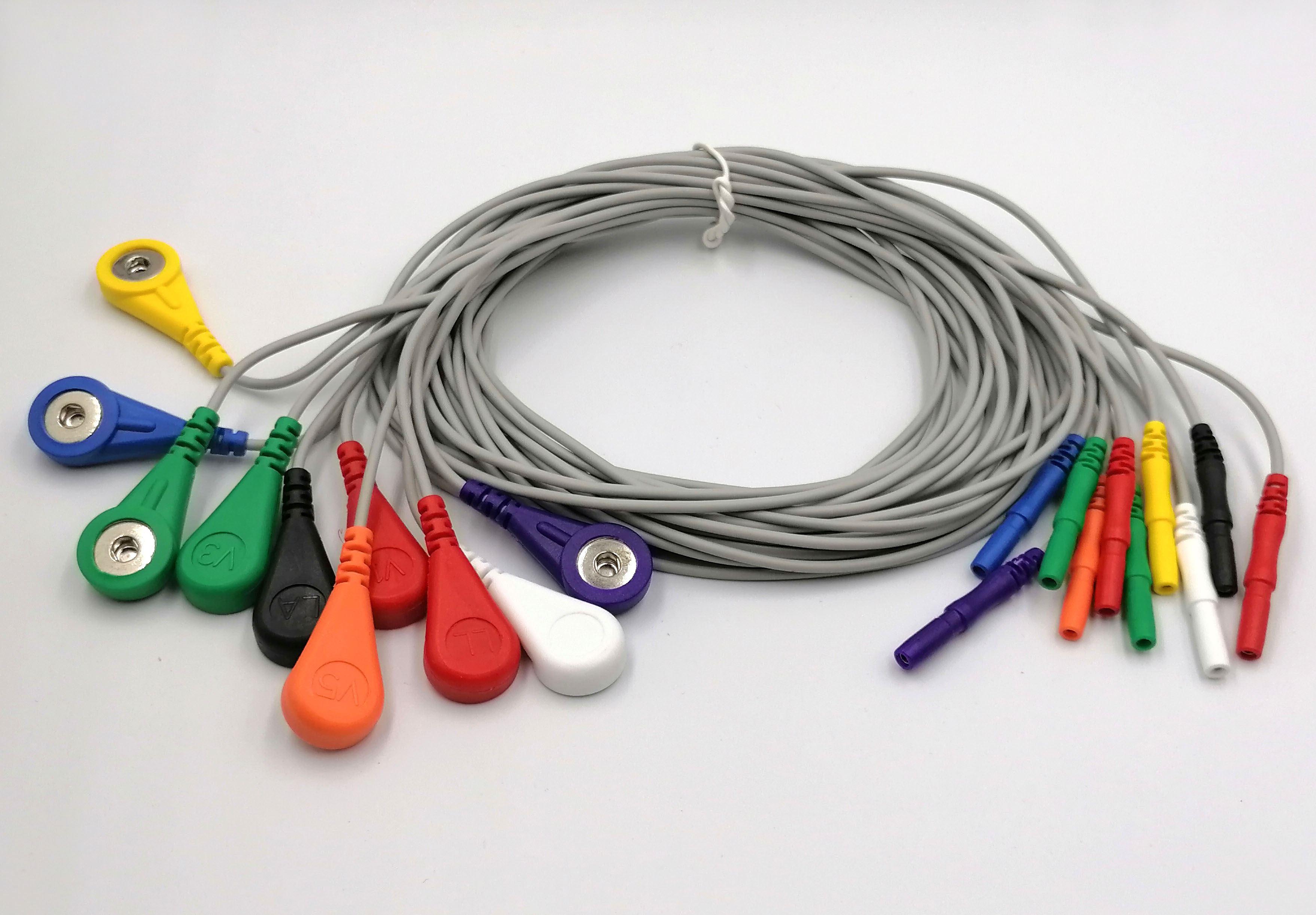 Кабели отведений ЭКГ и мониторов по Холтеру  Универсальные 10 шт, Din 1.5, AHA, Кнопка Snap 