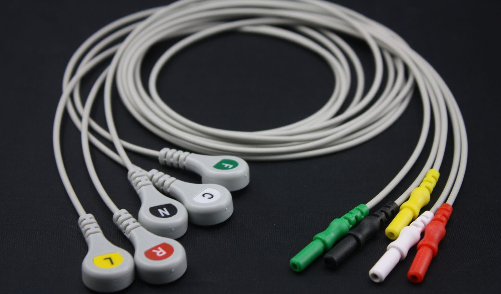 Кабели отведений ЭКГ для суточного монитора Универсальные DIN 1, 5мм, G522DN, комплект из 5 отведений, Кнопка snap, IEC