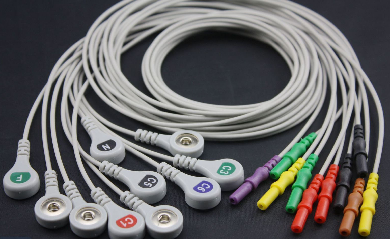 Кабели отведений ЭКГ Универсальные DIN 1, 5мм, G122DN, комплект из 10 отведений, Кнопка snap, IEC