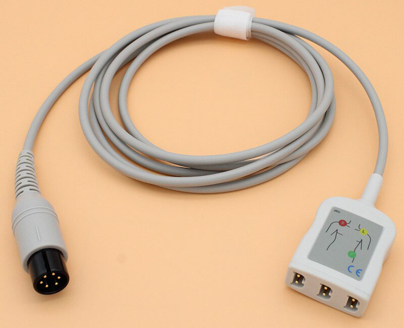 ЭКГ кабель пациента для монитора пациента Goldway G30, G40, UT4000A, UT4000F, UT6000A, составной, магистральный кабель + 3 отведения, 6 pin, кнопки, IEC