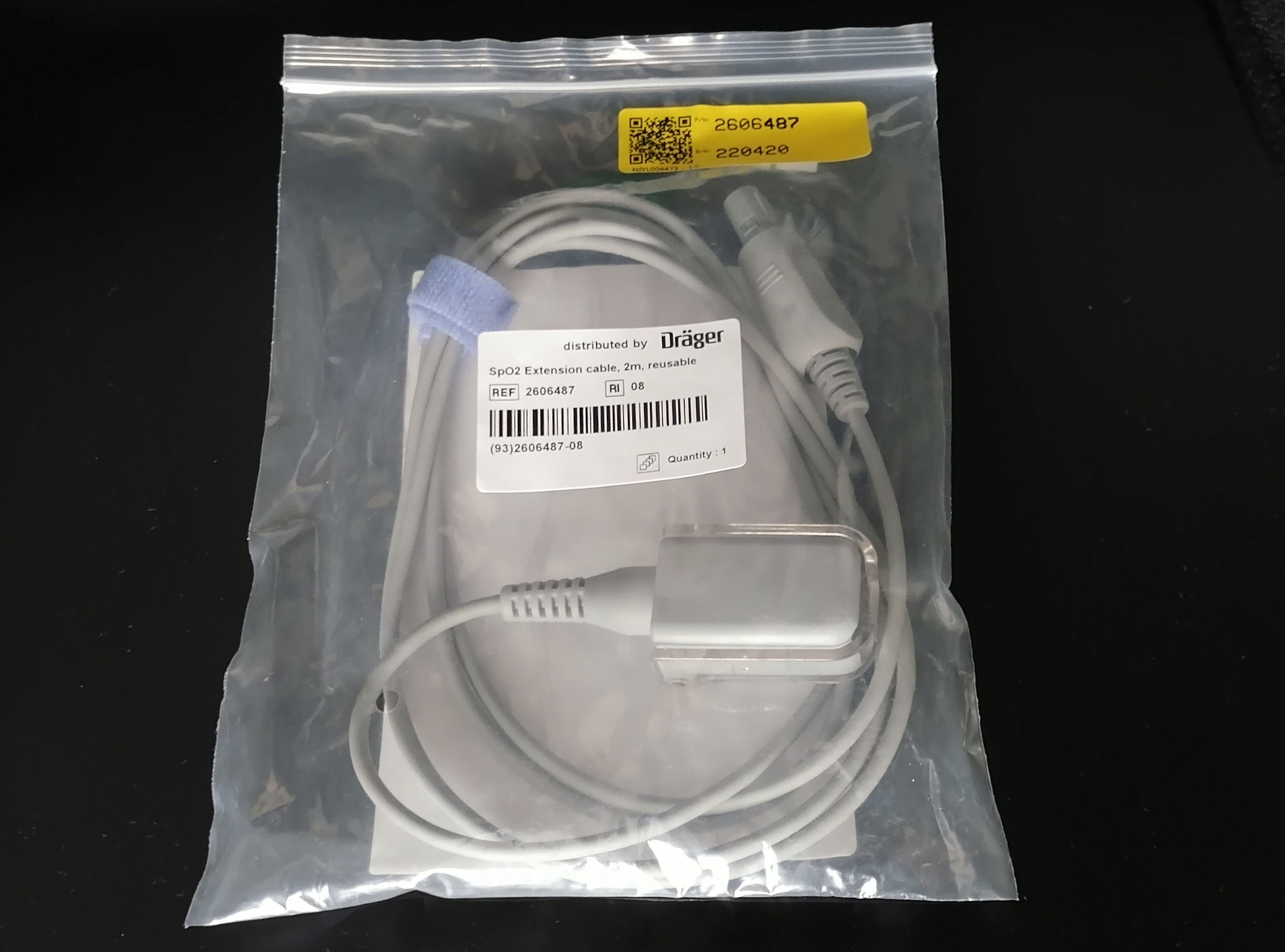 Удлинитель датчика пульсоксиметрии SpO2 Draeger SpO2 extension cable 2606487, оригинал, 2 метра