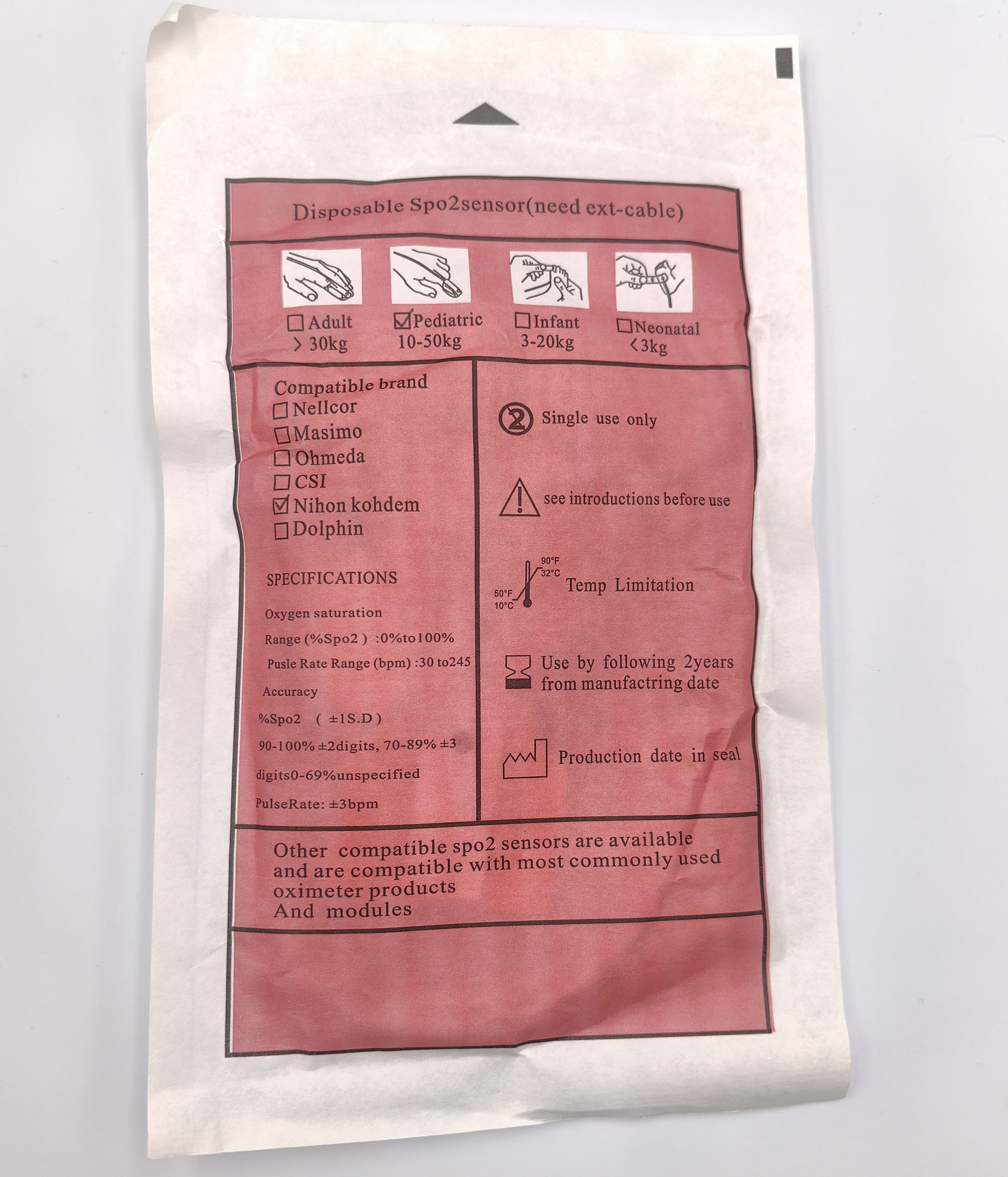 Датчик пульсоксиметрический SpO2 одноразовый для мониторов пациента Nihon Kohden 9 Pins, педиатрический (TL-252T)