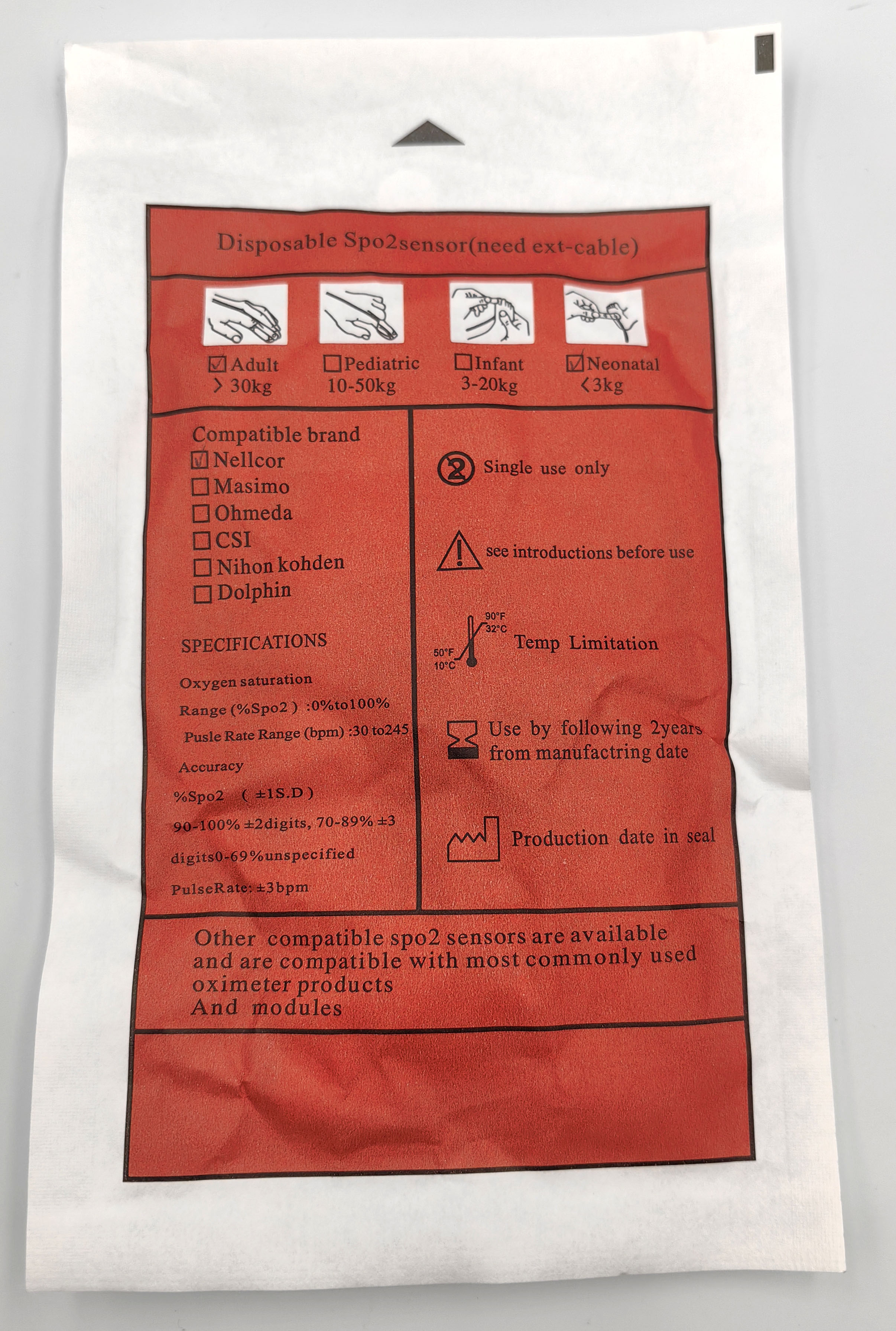 Датчик пульсоксиметрический SpO2 одноразовый Nellcor OXIMAX, MAX-N, MAX-I, MAX-P, (P1019A), 9 Pins, для взрослых и новорожденных, одноразовый, велкро